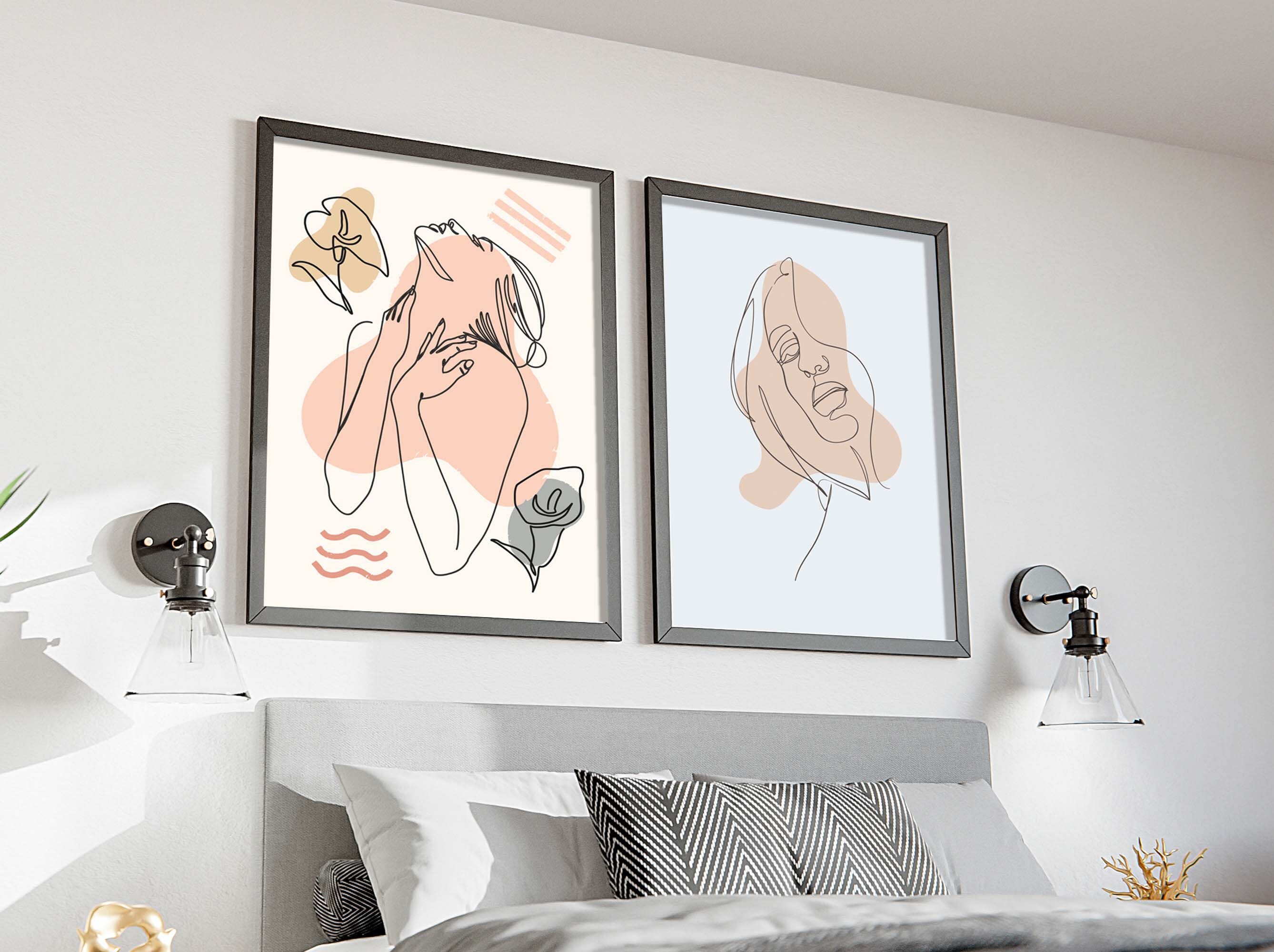 Printable Wall Art Women Line Art Print PRINTABLE Female Body Face Wall ...