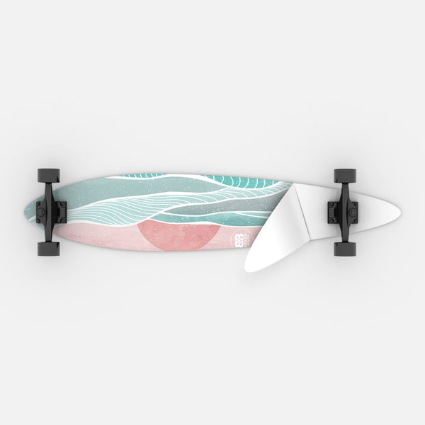 SUN AND WAVES Longboard Wrap by Board Rockers, Skin, Decal, Sticker, Vinyl, Upgrade, Graphics kit