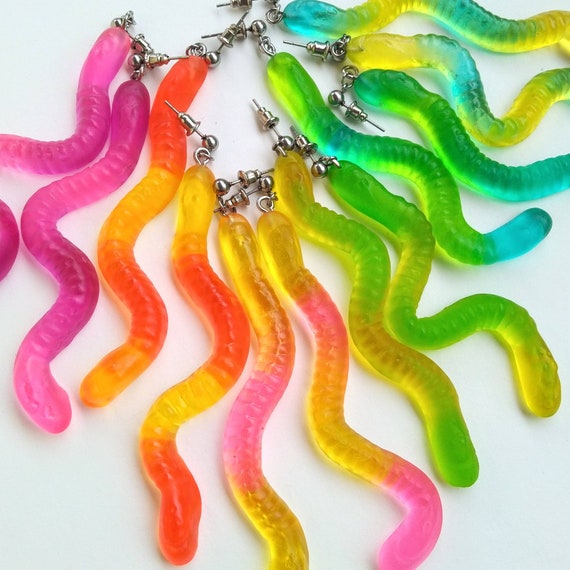 Gummy Worms Earrings Super Lightweight Stainless Steel Realistic