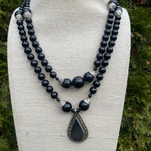 Black Onyx Necklace - Handmade Beaded Necklace, Gemstone Jewelry - Perfect Gift for Her, Birthstone Necklace Elegance, Two Design Necklace
