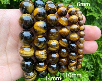 AAA Tiger's eye bracelet, Tiger's eye 6mm to 18mm round Bracelet, natural yellow Brown Tigereye, Crystal Healing, Bracelet for Gift