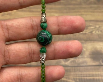 Malachite Handmade Bracelets, Beaded Bracelet, Gemstone Bracelet, Sterling Silver, Malachite Jewelry, Gift For Her, Crystal Bracelet,