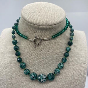 Jade Necklace - Unique Gift for Her, Delicate Charm Everyday Gemstone Sophistication Blue Jade Necklace, Beaded Elegance Necklace for Women