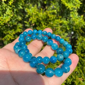 Apatite Bracelet, Friendship Beaded Crystal, Charm Matching Custom Jewelry, Birthstone Gemstone Chakra Dainty, Blue 8mm and 10mm Bracelets