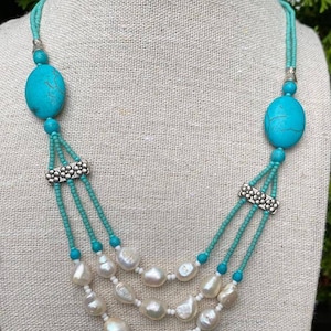 Turquoise with Pearl necklace | Beautiful Turquoise with Pearl Necklace | Turquoise with Pearl Necklace for Women