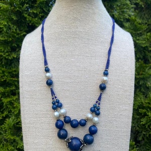 Lapis Lazuli Necklace - Modern Raw Crystal Charm for Everyday Protection and Elegance - Blue Lapis Lazuli White Pearl Beads Necklace