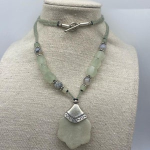 Unpolished Jade with Rutilated Bead Necklace, Beaded Green Jade Necklace - Stylish Gift, Delicate Charm, Everyday Gemstone Gift for Her