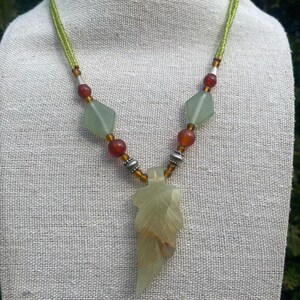 Jade Necklace - Symbol of Elegance - Women&#39;s Jewelry Collection - Unpolished Light Green Jade with Red Agate Beaded Necklace - Gift For Her