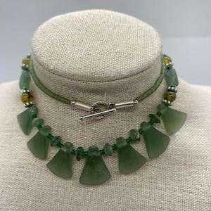 Unpolished Jade with Rutilated Bead Necklace, Delicate Charm, Everyday Gemstone Gift for Her, Beaded Green Jade Necklace - Stylish Gift