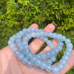 Aquamarine Bracelet, Friendship Beaded Crystal, Charm Matching Custom Jewelry, Birthstone Gemstone Chakra Dainty, Diamond shape 8mm