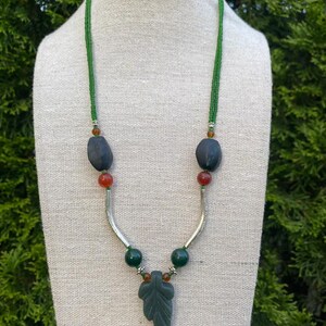 Jade Necklace A Gift for Her: Elegance in Green Jade, Necklaces for Women, Green Unfinished Jade with Red Agate Bead Necklace
