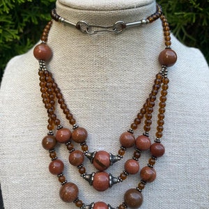 Goldstone Necklace - Elegant Pearl and Crystal Beaded Jewelry - Gift for Her