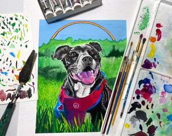 CUSTOM, ORIGINAL pet portrait, personalized memorial art for your pet, hand painted with gouache and watercolor