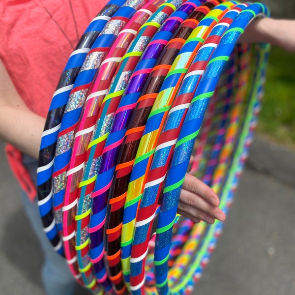 Kids' Hula Hoops, toddler and child sizes, multicolor, decorative, bright patterns, durable and made in USA