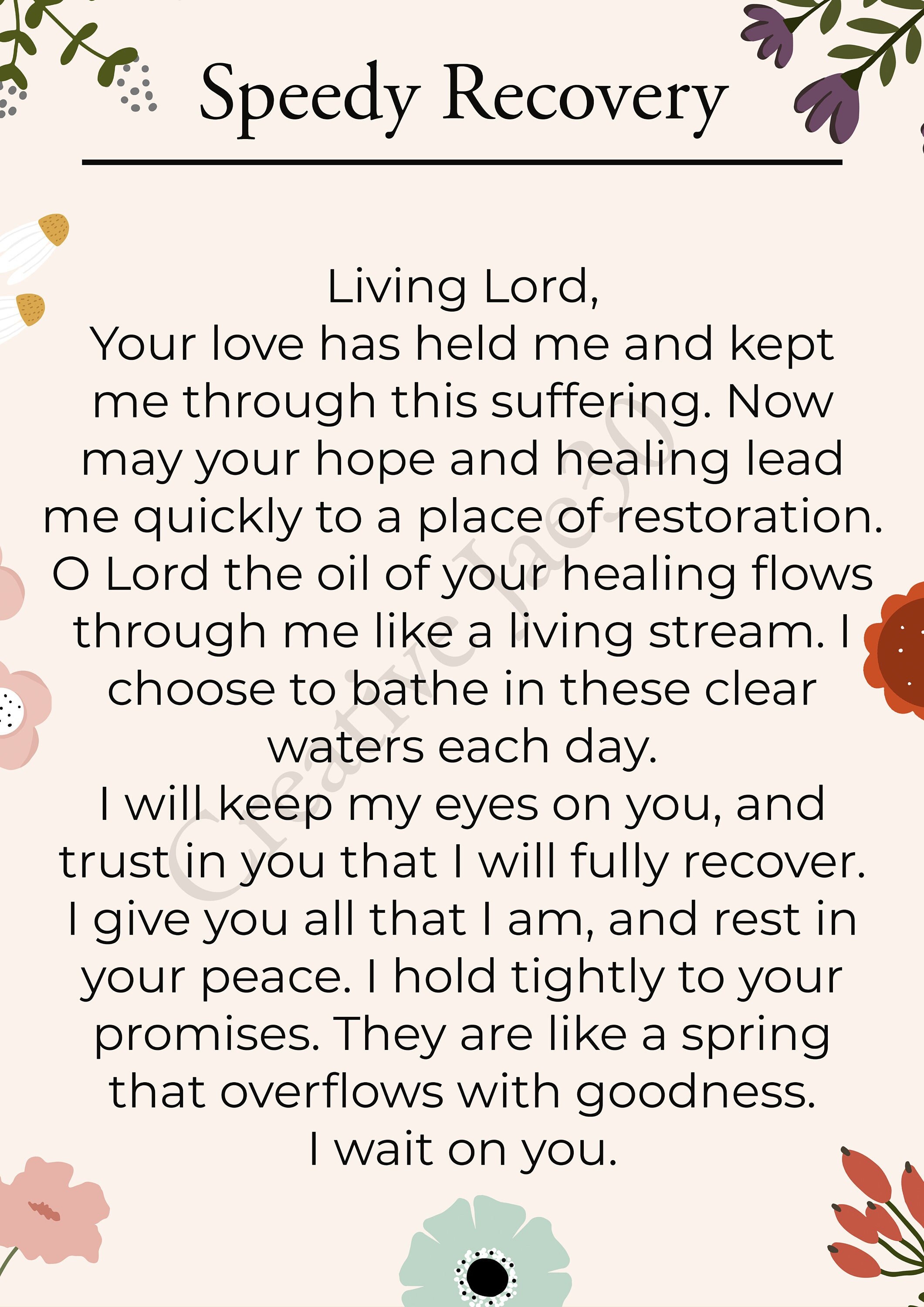 Speedy Recovery Prayer DIGITAL Template. JPG and PNG File Gift - Etsy