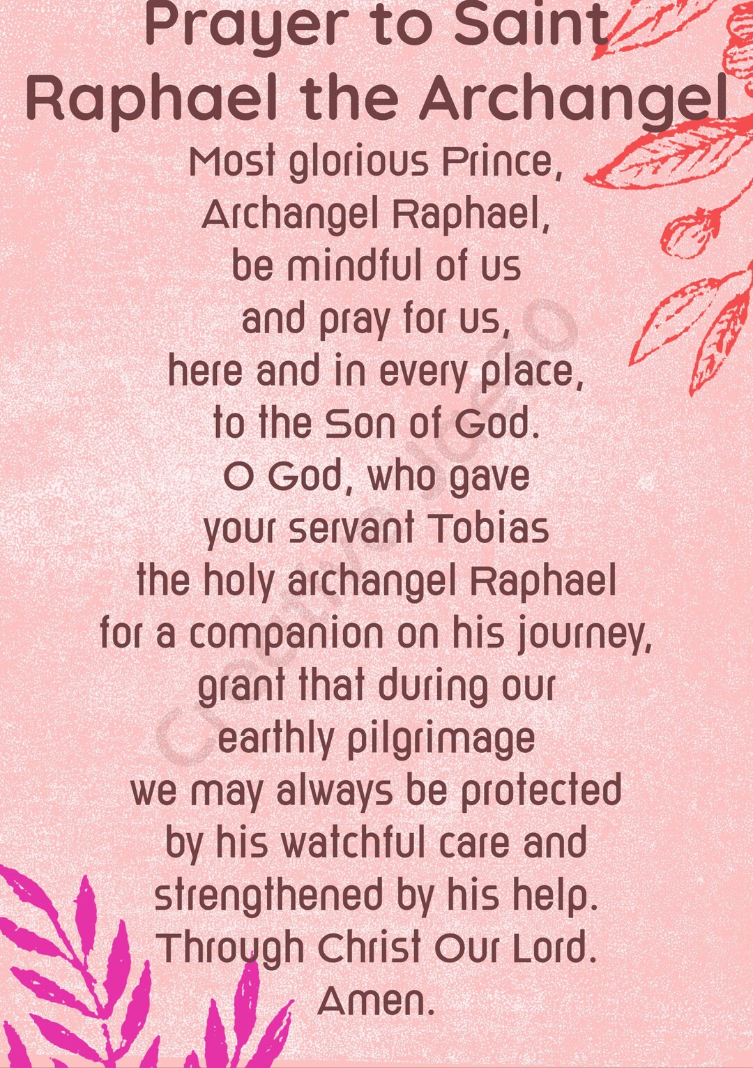 Prayer to Saint Raphael the Archangel DIGITAL JPG and PNG Etsy UK