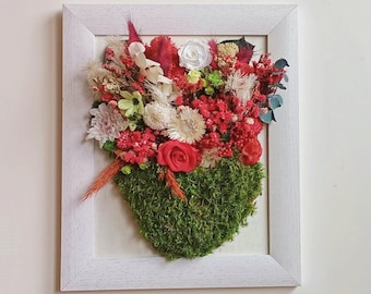 Preserved Flower Arrangement, Bohemian Wall Decor, Tabletop Decoration, Moss Base