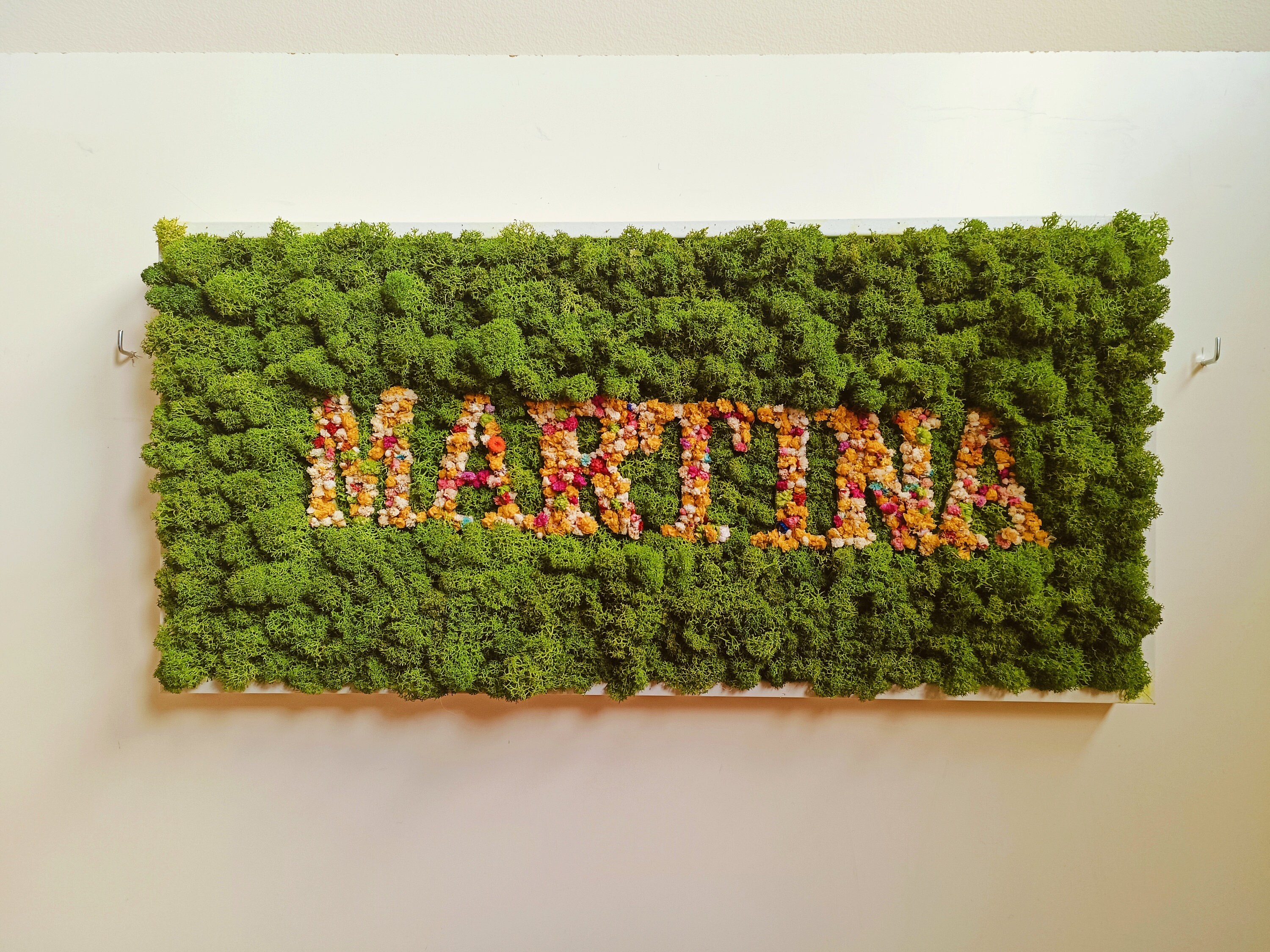 Trends in decoration with moss paintings with personalized names.  A nice gift for children's rooms.It also creates a very warm atmosphere.