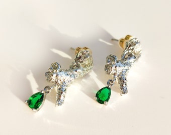 18K Gold & Silver Filled Handmade Organic Bark Form with Royal Green Zirconia Gemstone Earrings • Gift Box • FunByAbena