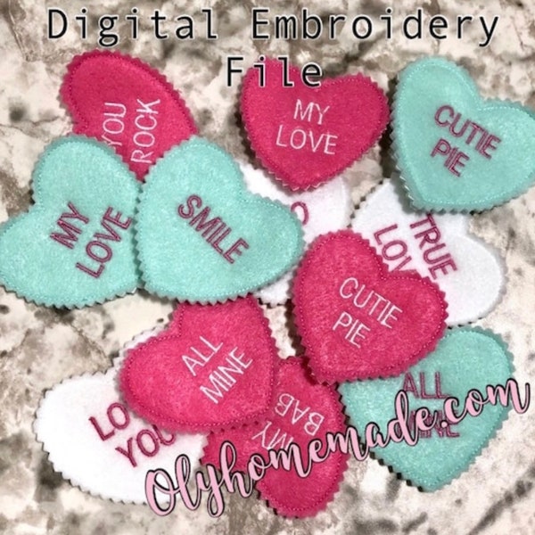 Valentine’s Day Conversation Candy Heart Digital Files for Machine Embroidery - In The Hoop Lollipop Cover, 2 Sizes & 8-12 Different Sayings