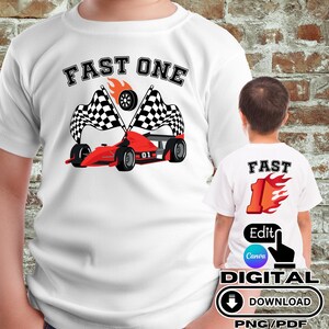 FAST ONE - 2 digitala designfiler fram och bak eller sublimering, dtf, dtg Filer inkluderar pdf/png och redigerbar Canva-mall