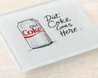 Porta-copos de vidro "Coca-Cola Diet Aqui", porta-copos de mesa divertido, presente para amantes de refrigerante.
