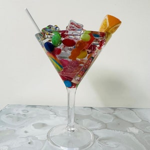 Candy Filled   Martini Glass Resin Art Table Art Bar Art