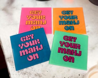 Get Your Mahjong On Glass Set of Coasters FREE SHIP
