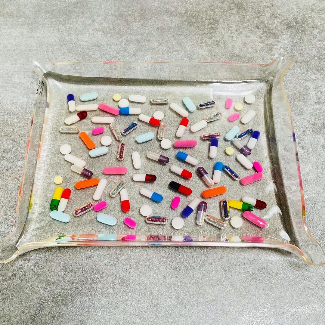 Loaded Pill Catchall Acrylic Tray With Real Pills and Glitter Etsy