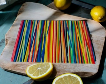 Linear Colorful Abstract Lines   Glass Cutting Board  Charcuterie FREE SHIP