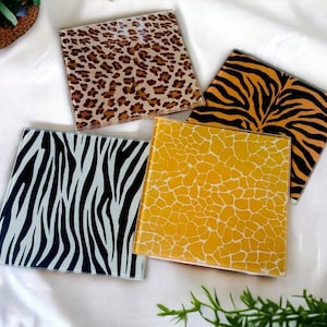 Juego de posavasos BAR Glass con estampado animal Juego de posavasos con estampado de guepardo y estampado de leopardo y tigre