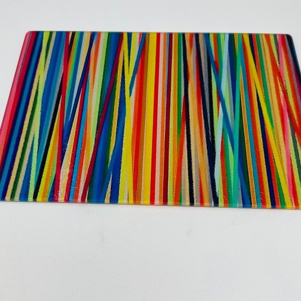 Linear Colorful Abstract Lines   Glass Cutting Board  Charcuterie FREE SHIP