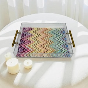 Abstract Colorful Zig Acrylic Tray Ottoman Tray Serving Tray Table decor