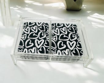 Graffiti Black And White Hearts Love Canasta Game Player Cards Deck of Cards 2 Decks In Acrylic Holder