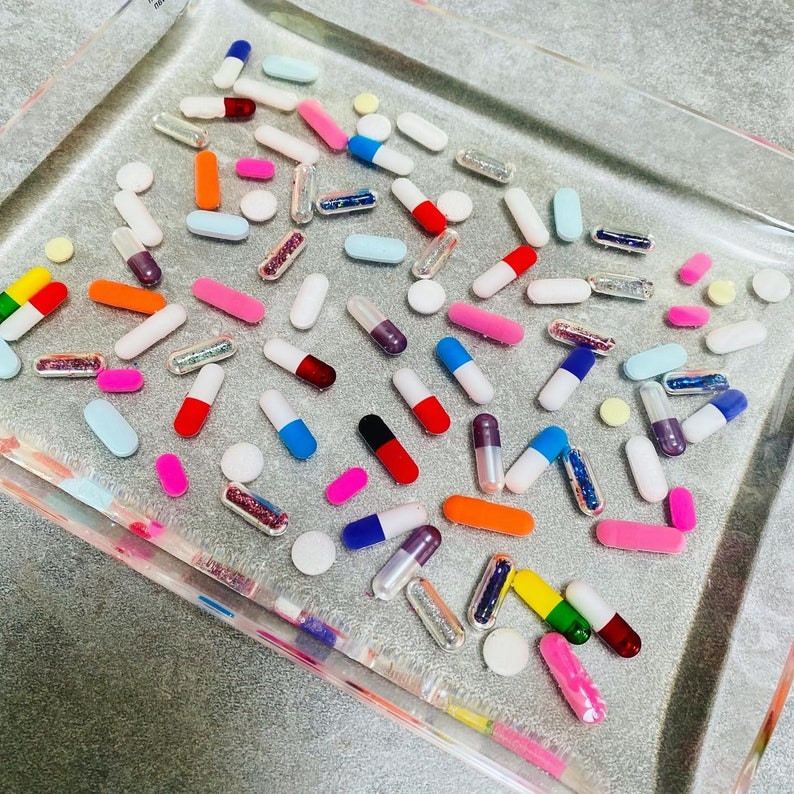Loaded Pill Catchall Acrylic Tray With Real Pills and Glitter Etsy
