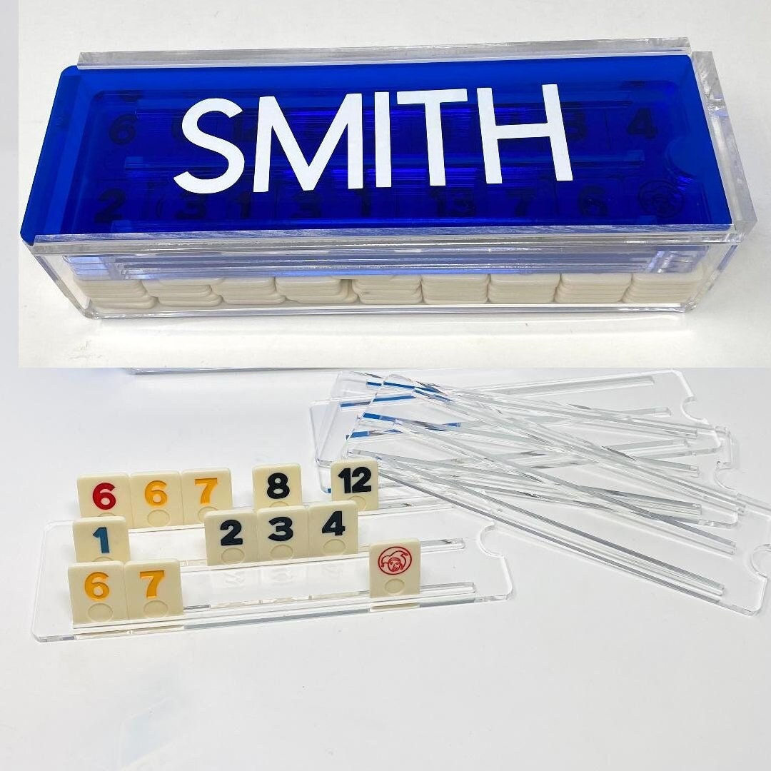 Modern Acrylic Rummikub Acrylic Blue Game Set Personalized With Any