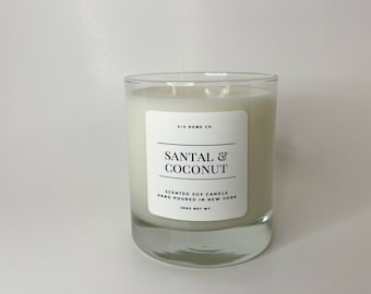 Vela de soja perfumada Santal & Coconut / Vela de tarro transparente / Vela leñosa / Vela perfumada cálida / Vela de cera de soja no tóxica / Velas en frascos