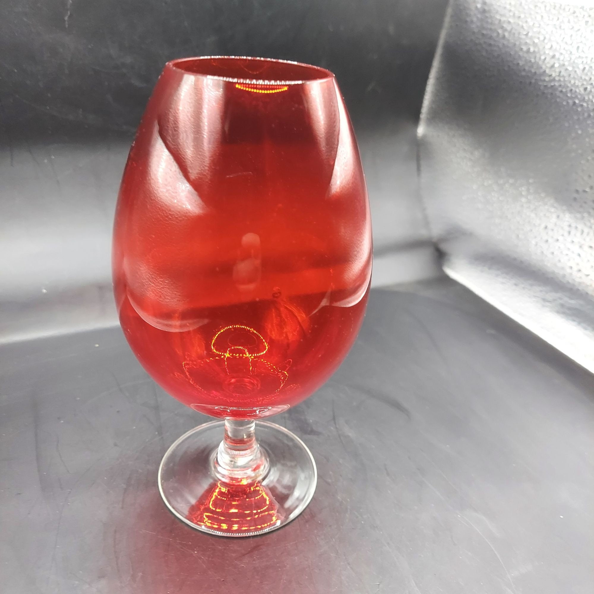 Red Small Brandy Snifter Glass With Clear Foot Stem Empoli Etsy