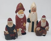 Charming Santa Claus Folk Art Carved Wood Figurine Lot