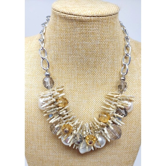 Stunning Faux Reef Pearl Shell Chunky Statement N… - image 1