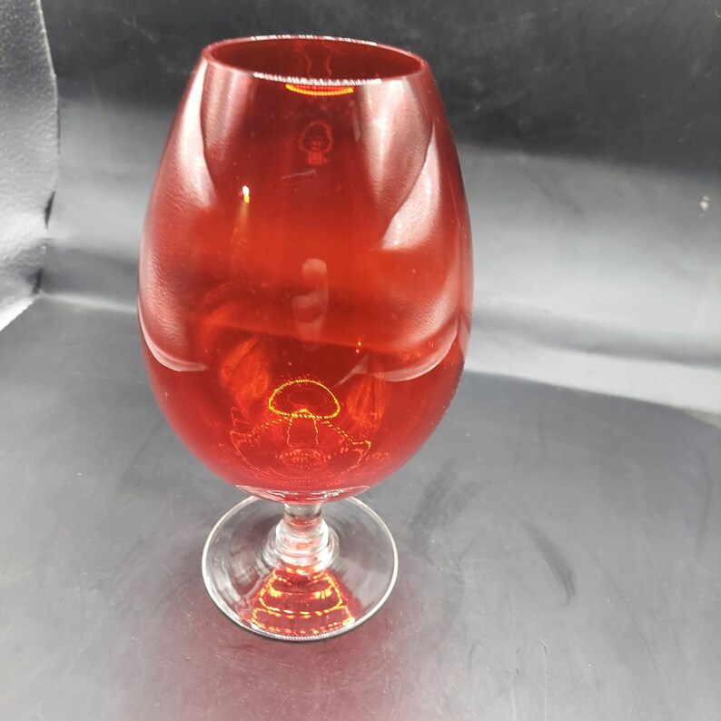 Red Small Brandy Snifter Glass With Clear Foot Stem Empoli Etsy