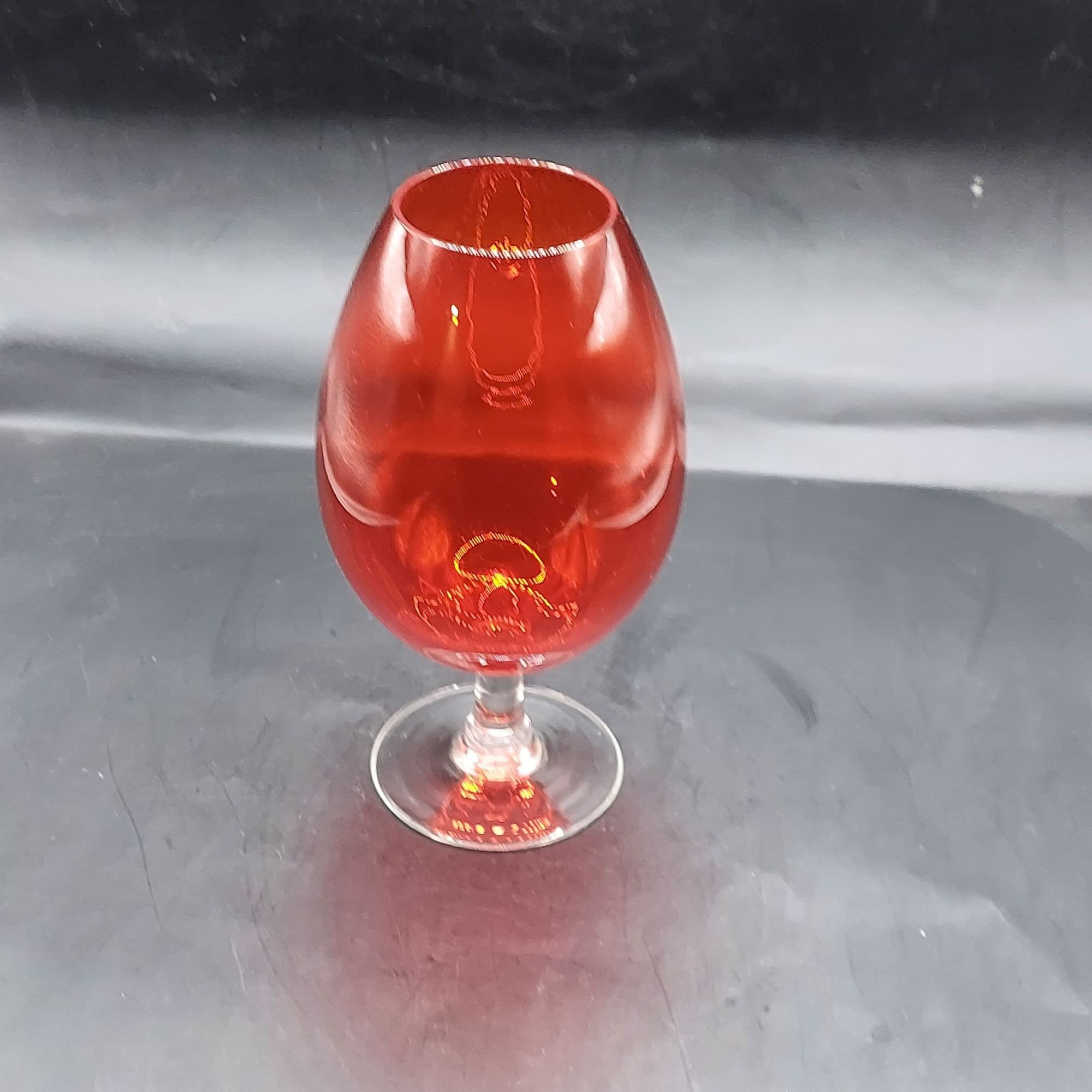 Red Small Brandy Snifter Glass With Clear Foot Stem Empoli Etsy