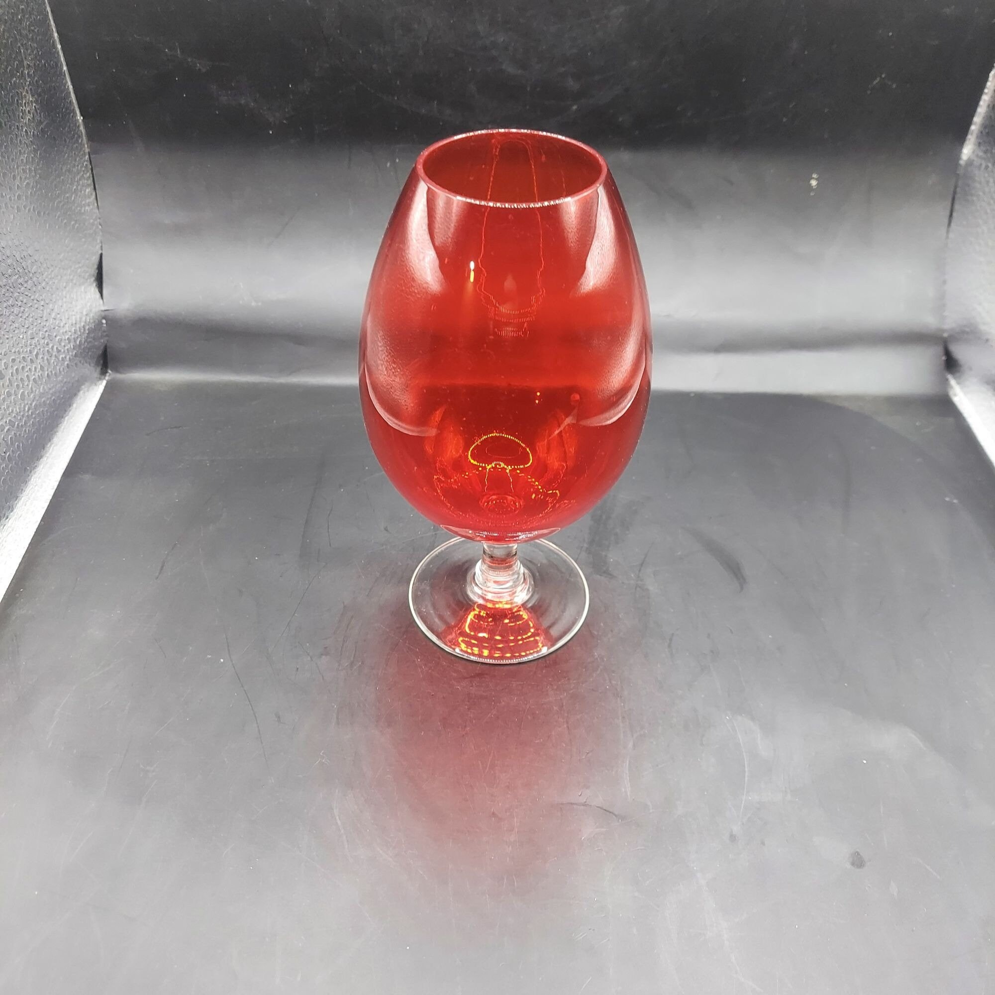 Red Small Brandy Snifter Glass With Clear Foot Stem Empoli Etsy