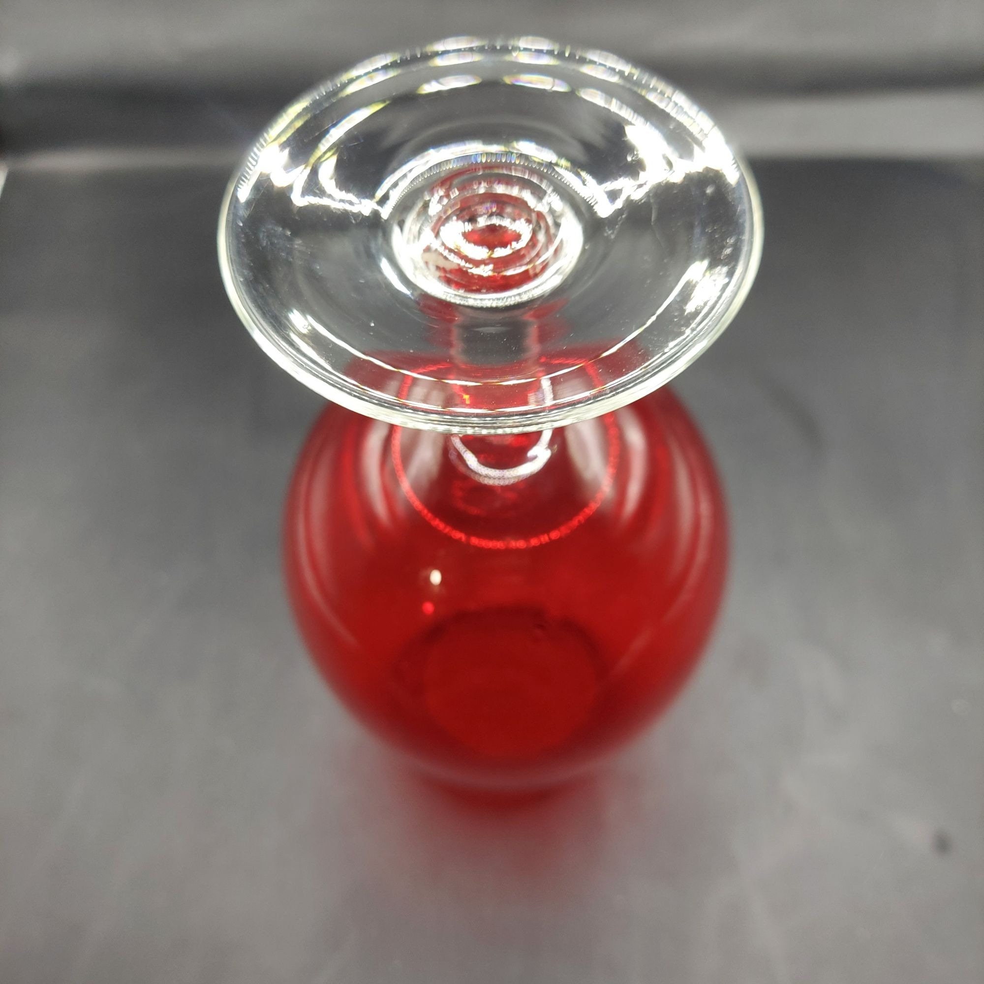 Red Small Brandy Snifter Glass With Clear Foot Stem Empoli Etsy