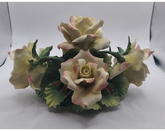 Stunning Capodimonte Flower Pink Yellow Rose Centerpiece