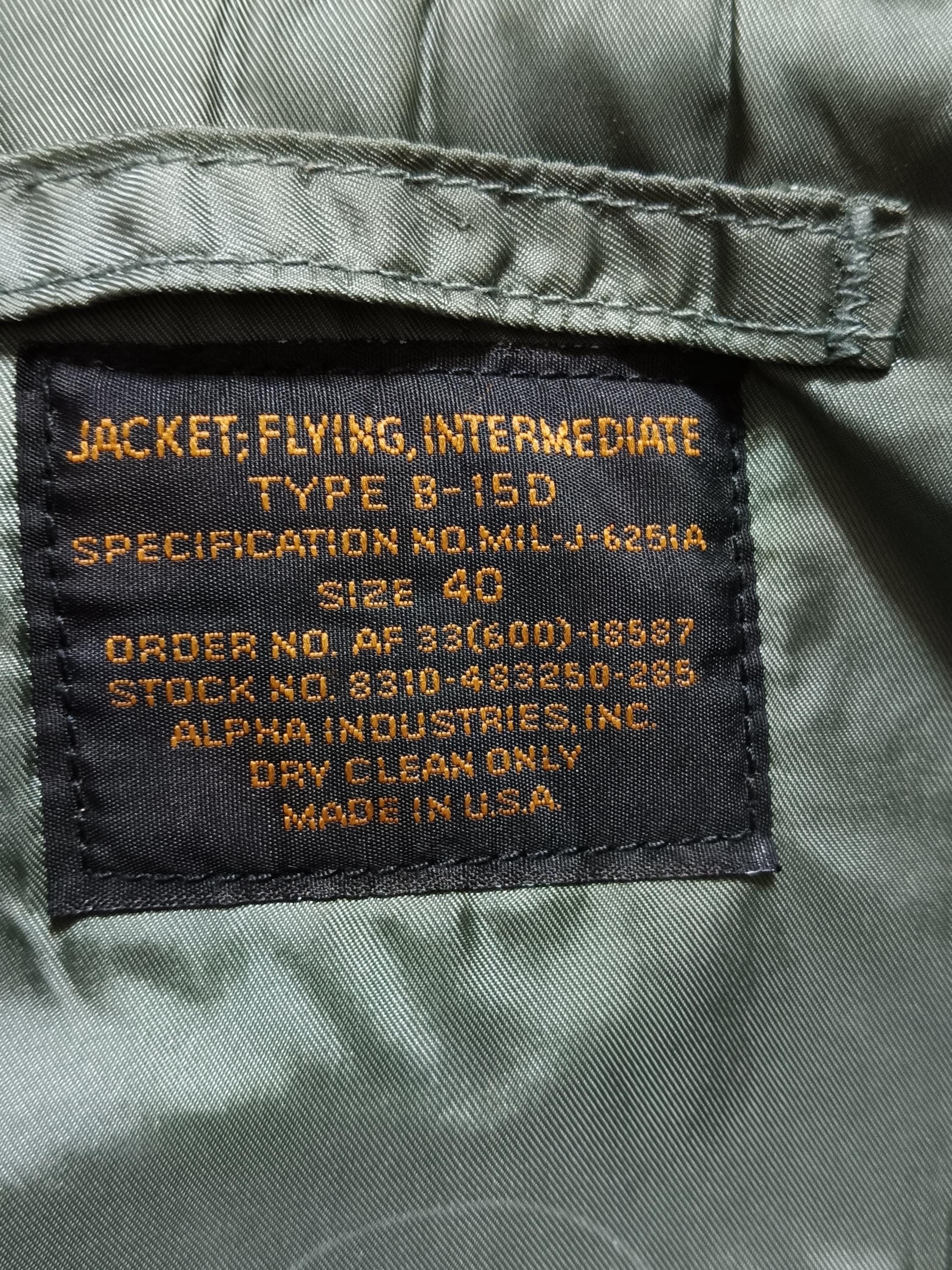 Vintage Alpha Industries Type B-15D Flying Jacket U.S. Air Force 