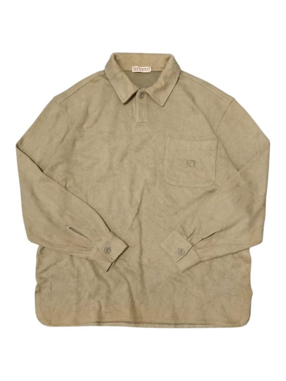 Loewe, Vintage Loewe Madrid 1846 Knit Polo Shirt Beige Cotton Blend Size M