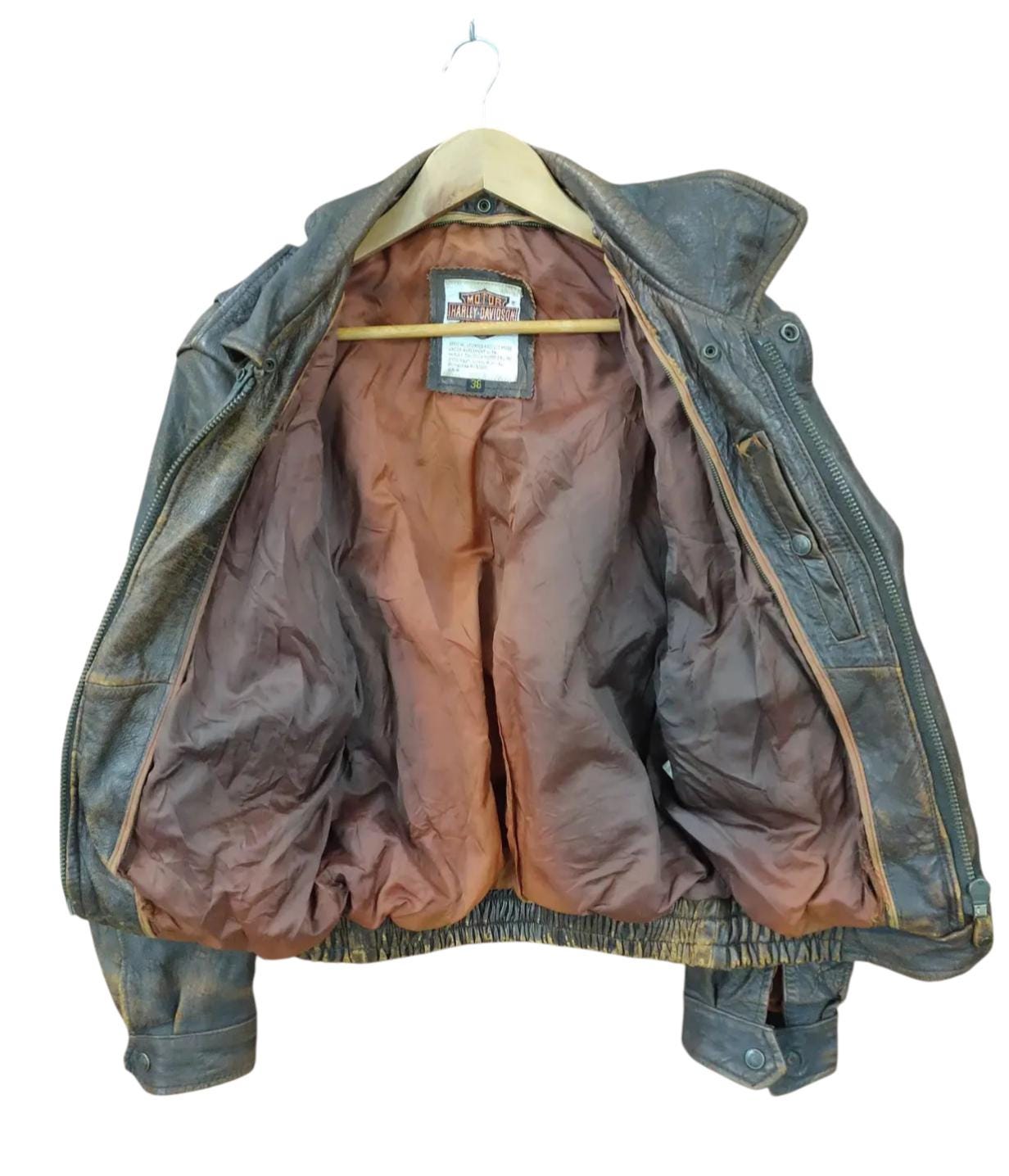 Vintage 90s Harley Davidson Leather Bomber Jacket Distressed Size