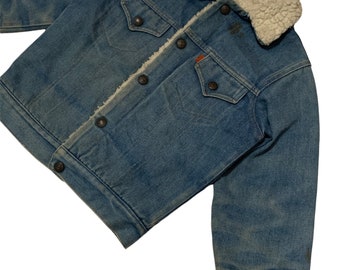 CRU! Jaqueta jeans vintage anos 70 Levis Kids Orange Tab Sherpa forrada tamanho 4