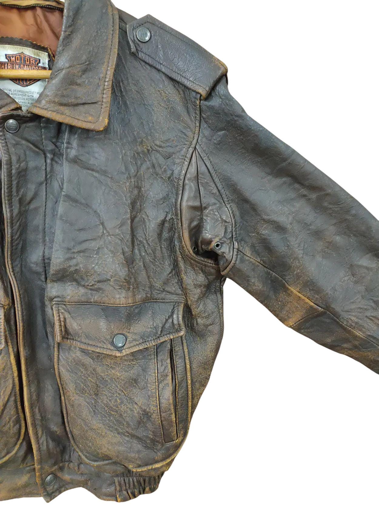 Vintage 90s Harley Davidson Leather Bomber Jacket Distressed Size